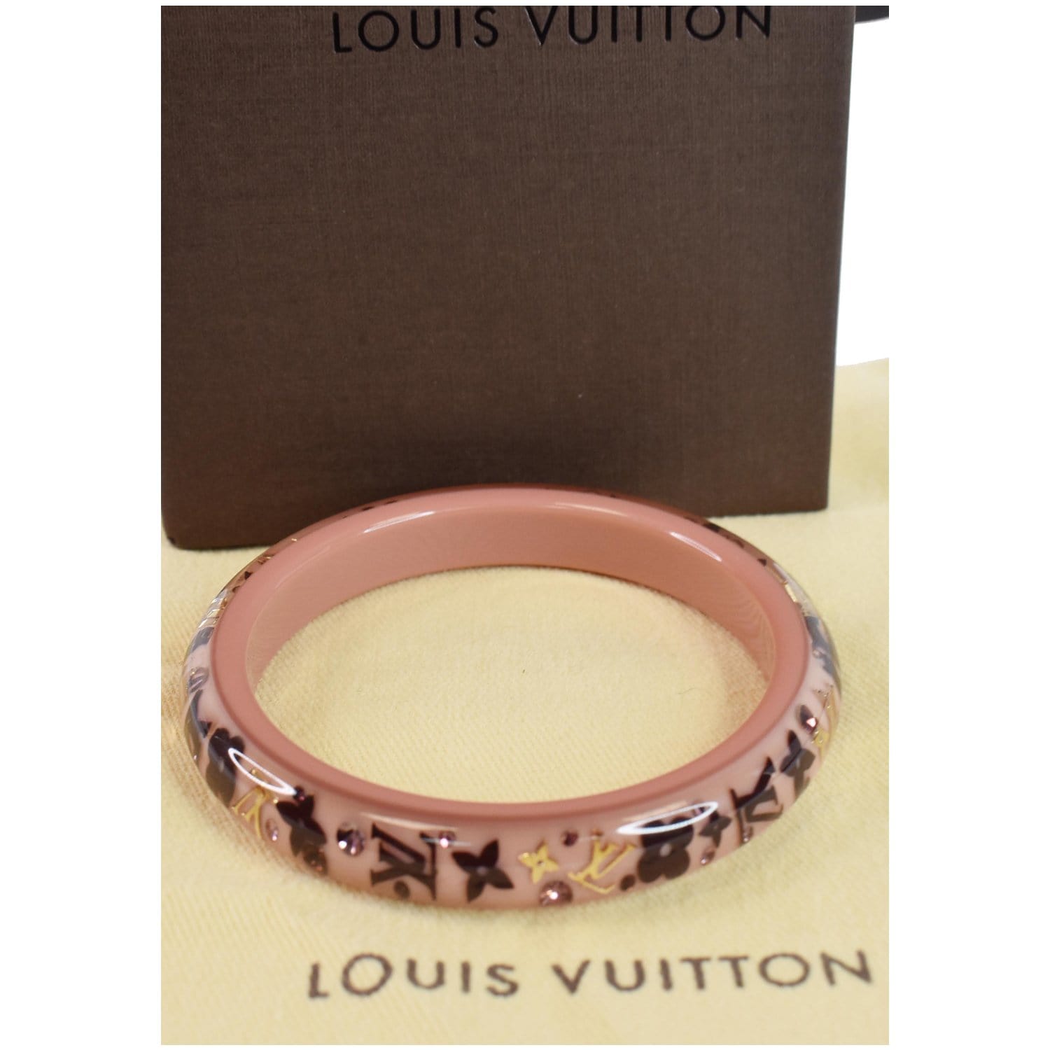 Louis Vuitton Paris Lucite Pink Gold Inclusion Wide Bangle Bracelet + –  Blue Ribbon Rarities