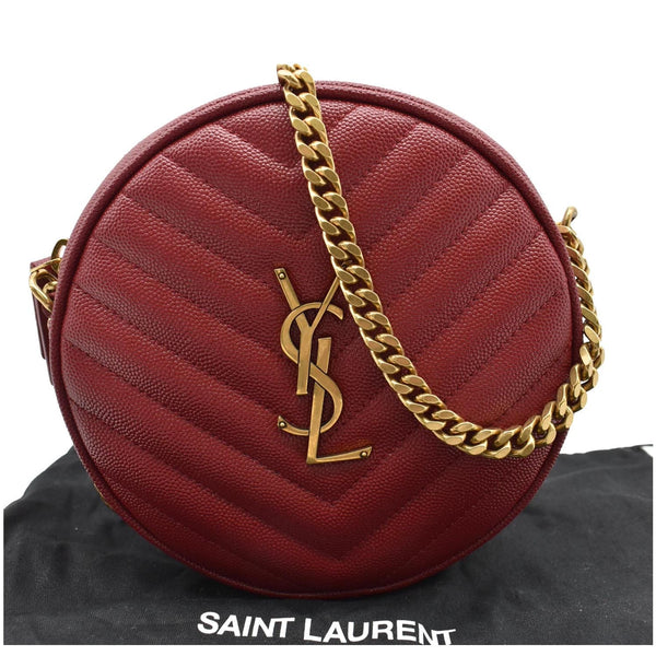 YVES SAINT LAURENT Vinyle Round Chevron Leather Camera Crossbody Bag Red