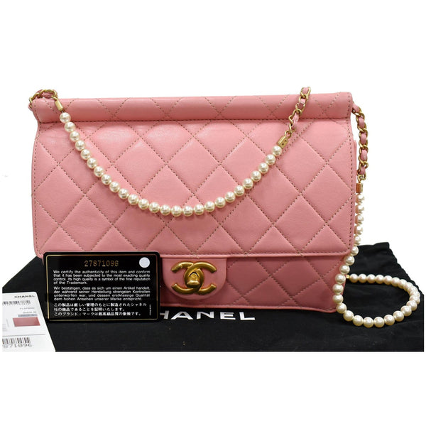 CHANEL Matelasse Costume Pearl Leather Shoulder Bag Pink