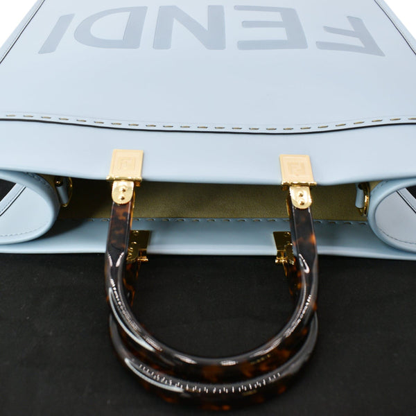FENDI Sunshine Plexiglass Medium Leather Shopper Tote Bag Blue
