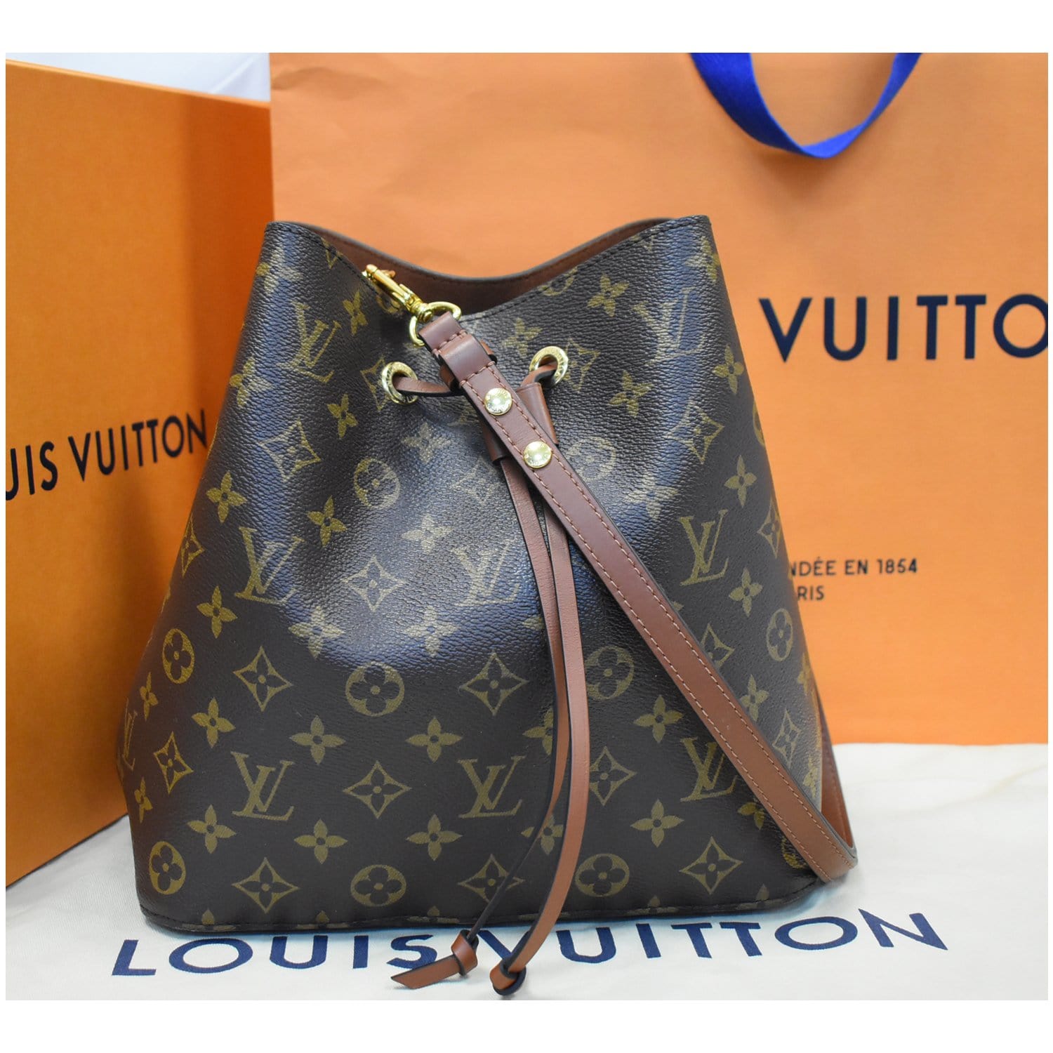 Louis Vuitton NeoNoe Monogram Brown/Bleu Jean in Coated Canvas/Leather with  Gold-tone - US