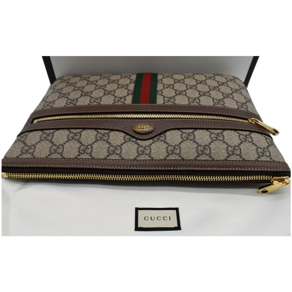 GUCCI Large Ophidia GG Supreme Monogram Leather Pouch Clutch Bag Beige 517551