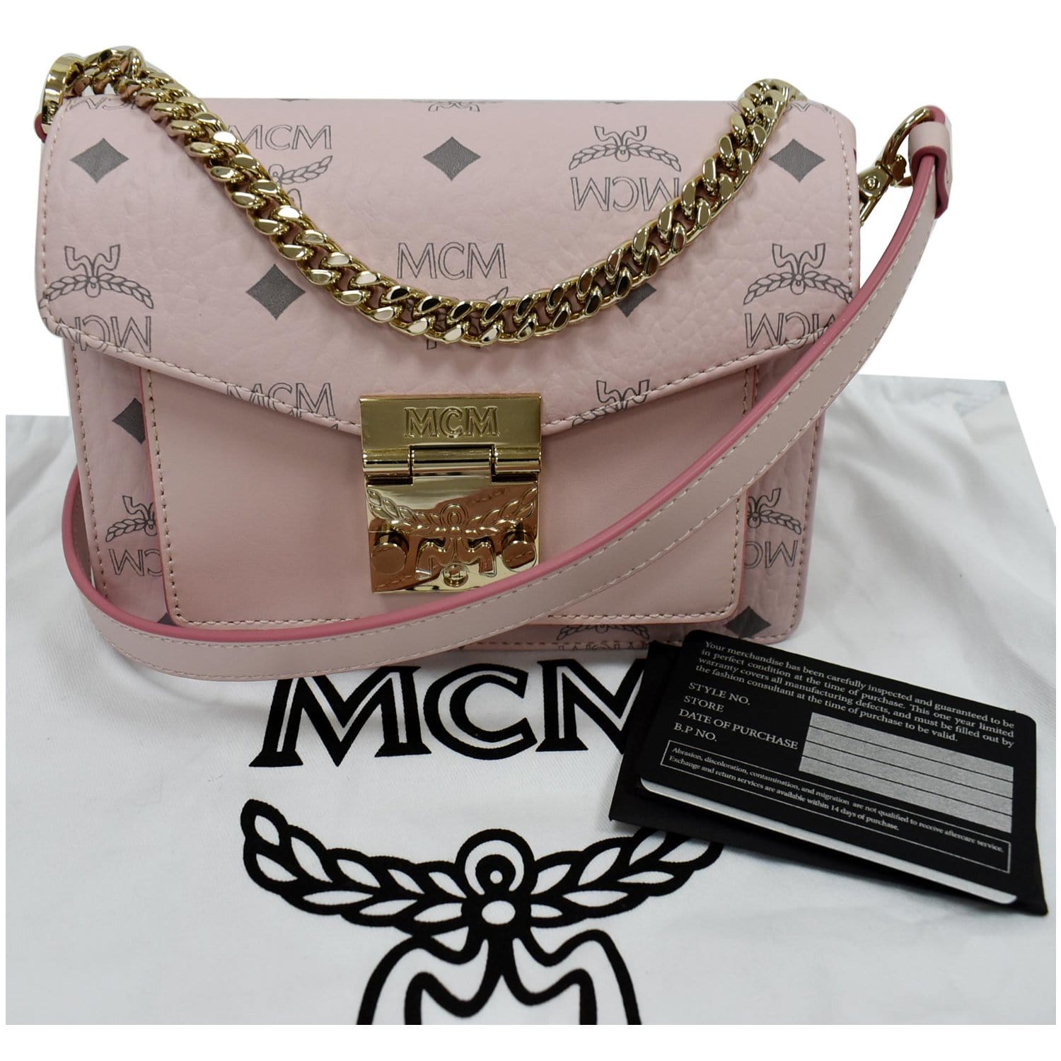 MCM Patricia Visetos Mini Flap Lock Crossbody Soft Pink in Leather - US