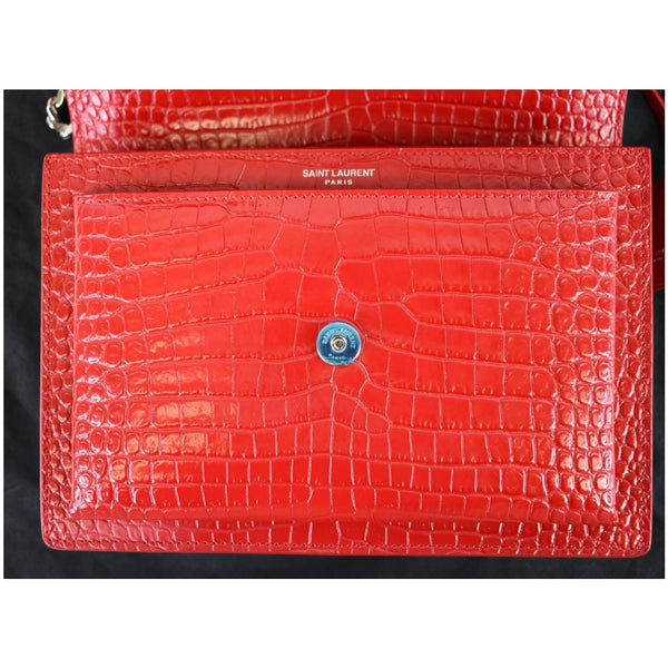 YVES SAINT LAURENT Sunset Medium Crocodile Leather Crossbody Bag Red