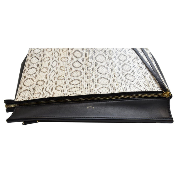 CELINE Medium Edge Python Leather Top Handle Shoulder Bag Beige