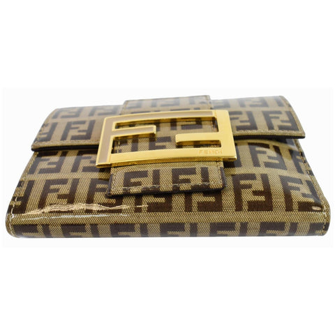 FENDI Trifold Zucca Vinyl Coated Wallet Brown