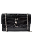 YVES SAINT LAURENT Uptown Crocodile-Embossed Crossbody Chain Wallet Black