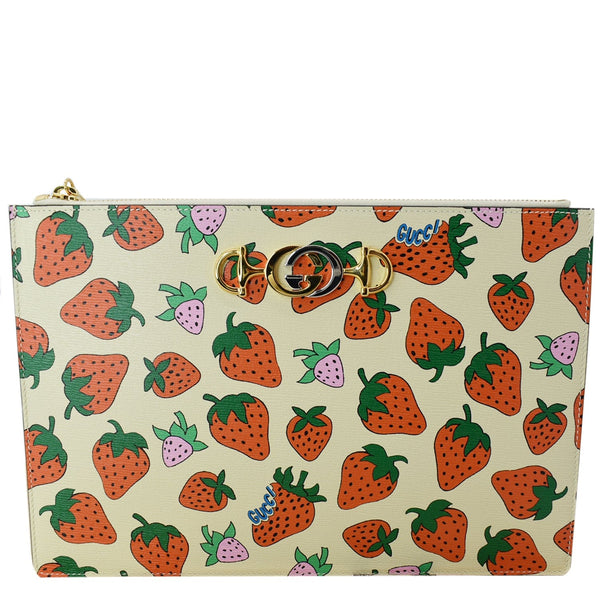 GUCCI Zumi Strawberry Printed Leather Pouch Multicolor 570728