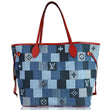 LOUIS VUITTON Neverfull MM Patchwork Monogram Denim Shoulder Bag Blue