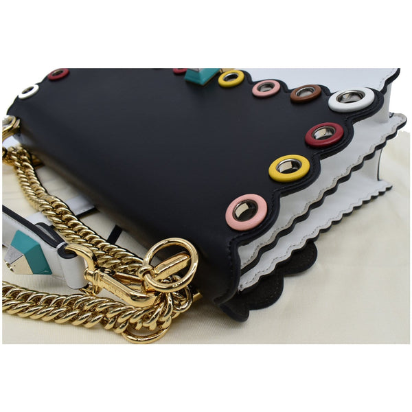 FENDI Vitello Liberty Kan I Bicolor Leather Shoulder Bag Black