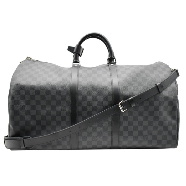LOUIS VUITTON Keepall Bandouliere 55 Damier Graphite Travel Bag Black