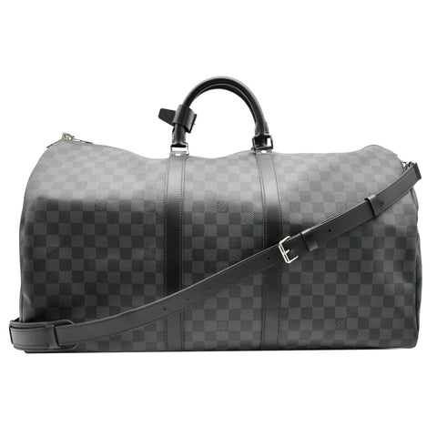 LOUIS VUITTON Keepall Bandouliere 55 Damier Graphite Travel Bag Black