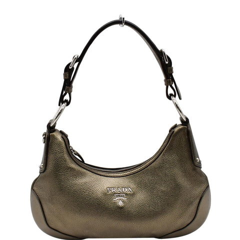 PRADA Vitello Daino Leather Hobo Bag Metallic Gold - 10% OFF