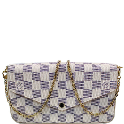 LOUIS VUITTON Pochette Felicie Damier Azur Crossbody Bag White