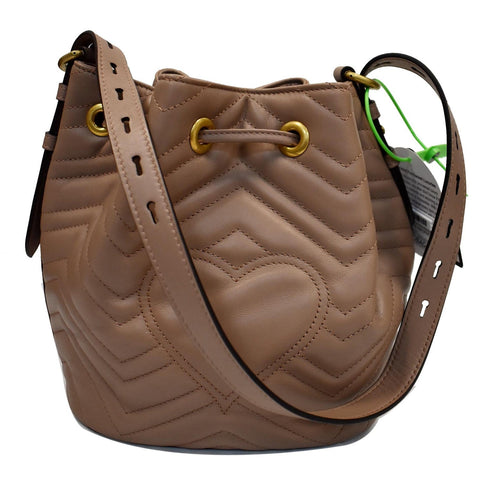 GUCCI Matelasse GG Marmont Quilted Bucket Shoulder Bag Nude 476674