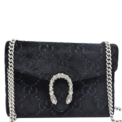 GUCCI Dionysus Mini Velvet GG Monogram Chain Wallet Dark Blue 401231