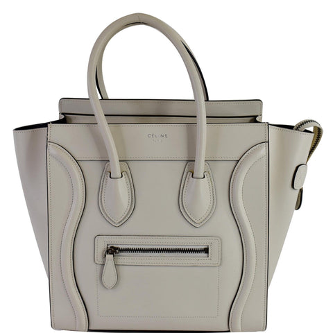 CELINE Mini Luggage Smooth Leather Tote Bag White