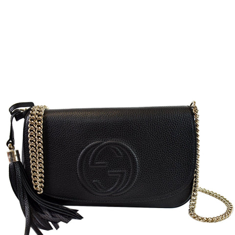 GUCCI Soho Chain Flap Leather Shoulder Bag Black 536224