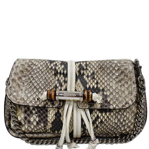 GUCCI Croisette Bamboo Evening Python Leather Shoulder Bag Off White 235320