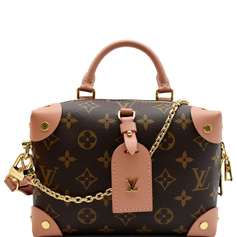 LOUIS VUITTON Petite Malle Souple Monogram Canvas Shoulder Bag Peach