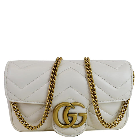 GUCCI GG Marmont Super Mini Matelasse Leather Shoulder Bag White 476433