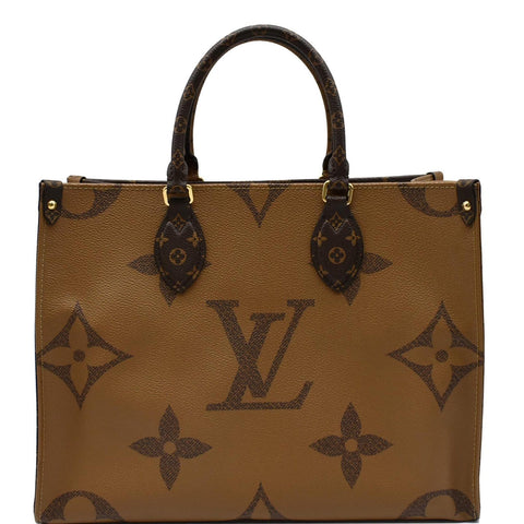 LOUIS VUITTON Onthego MM Giant Monogram Canvas Tote Shoulder Bag Brown