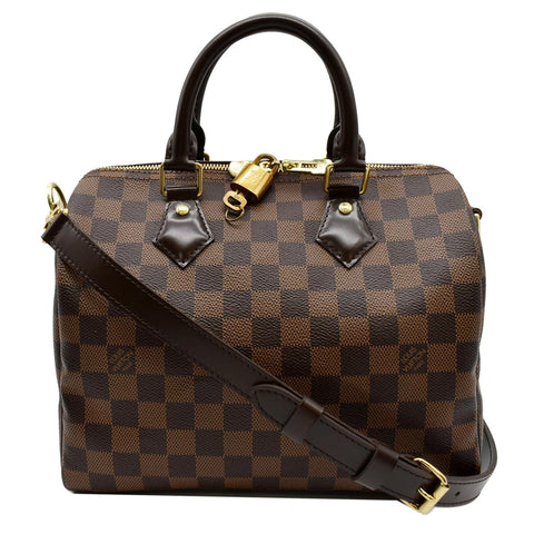 LOUIS VUITTON Speedy 25 Bandouliere Damier Ebene Crossbody Bag Brown