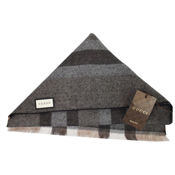 Gucci Web Stripe Wool Scarf Brown 387574 folded