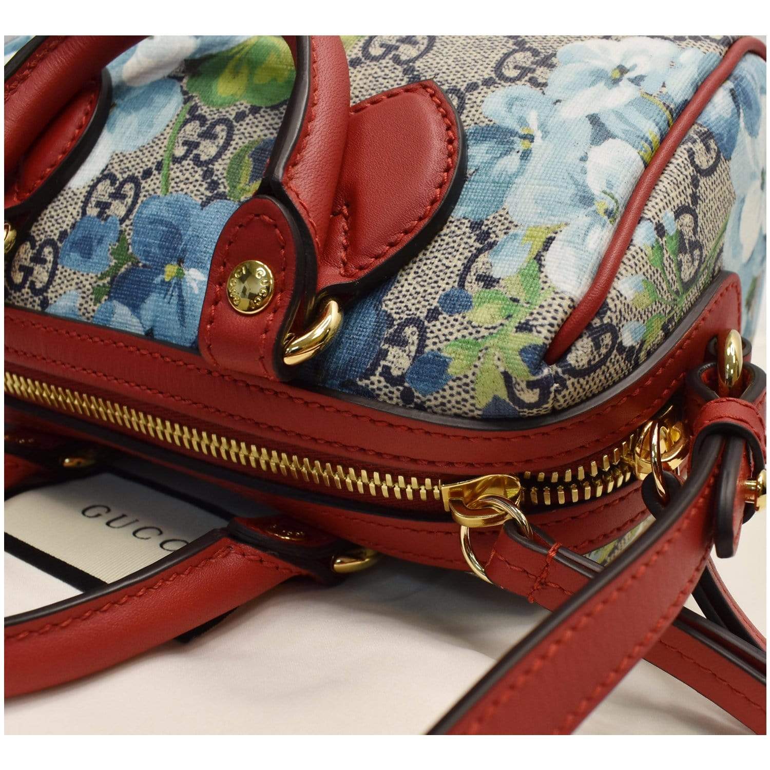 GUCCI Mini Blooms GG Supreme Canvas Top Handle Crossbody Bag Red 54631