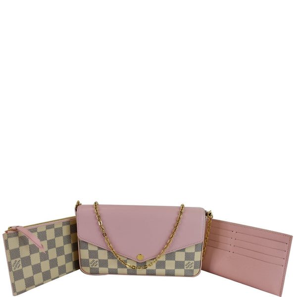 LOUIS VUITTON Pochette Felicie Damier Azur Chain Wallet Pastel Pink