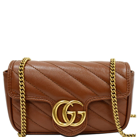 GUCCI GG Marmont Super Mini Matelasse Leather Crossbody Bag Brown 476433
