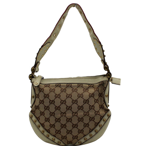 GUCCI Pelham Small GG Canvas Studded Shoulder Bag Beige