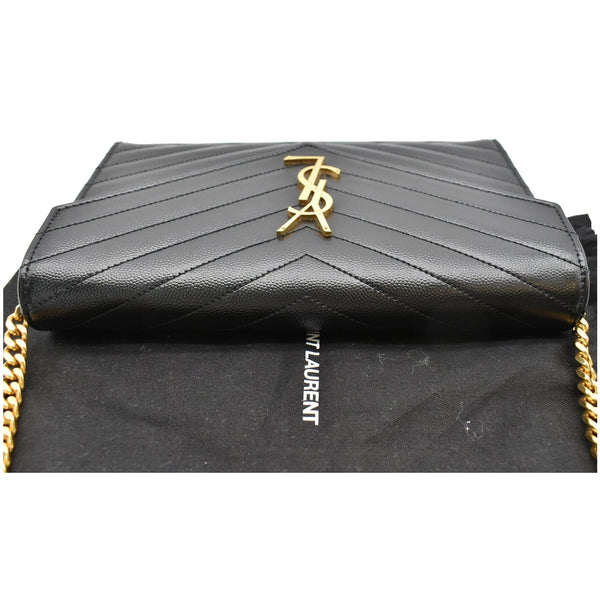 YVES SAINT LAURENT Envelope Monogram Leather Crossbody Chain Wallet Black