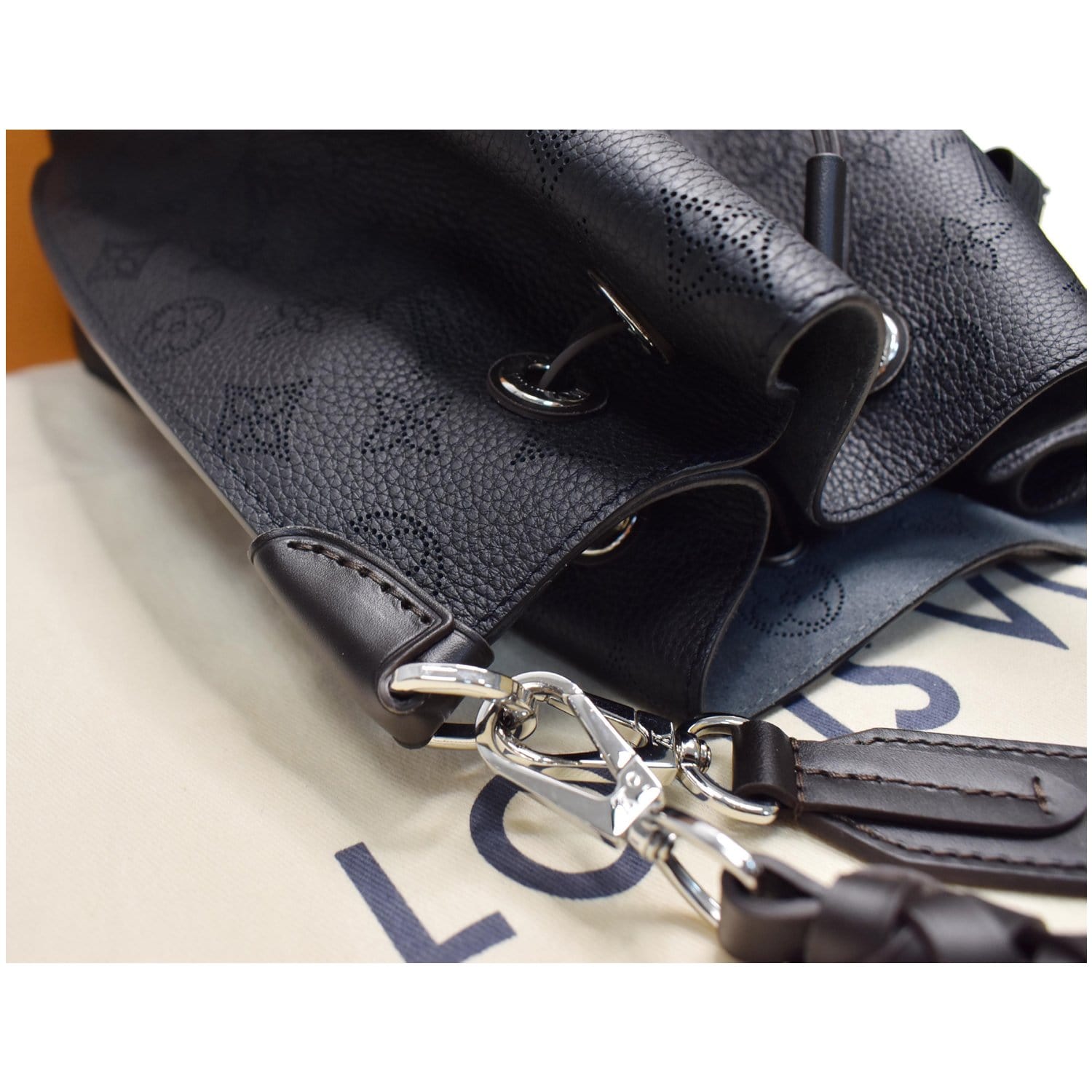Rare Louis Vuitton Muria Mahina Bucket Bag Satchel Brown Leather Perforated  LV