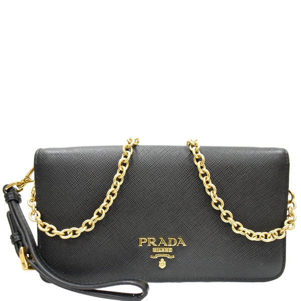 Prada Mini Saffiano Leather Chain Shoulder Bag Black | DDH