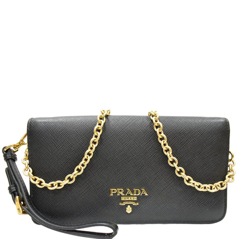 PRADA Mini Saffiano Leather Chain Shoulder Bag Black