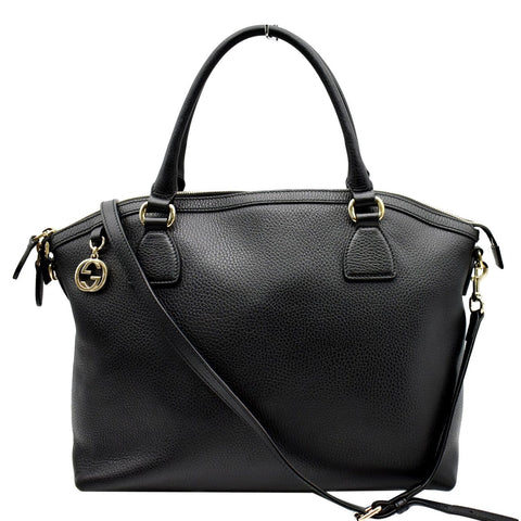 GUCCI Dome Large GG Charm Pebbled Leather Satchel Bag Black 449660