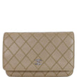 CHANEL Diamond Stitch Wallet On Chain Calfskin WOC Crossbody Bag Beige