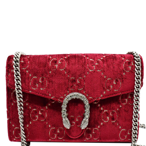 GUCCI Dionysus Mini Velvet GG Monogram Chain Wallet Red 401231