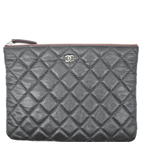 CHANEL Caviar Leather O-Case Zip Pouch Black