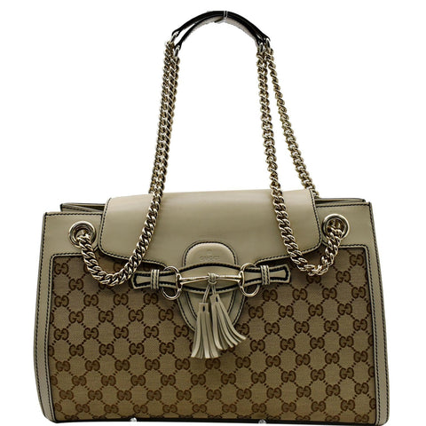 GUCCI Emily Large Guccissima Chain Shoulder Bag Beige 295403