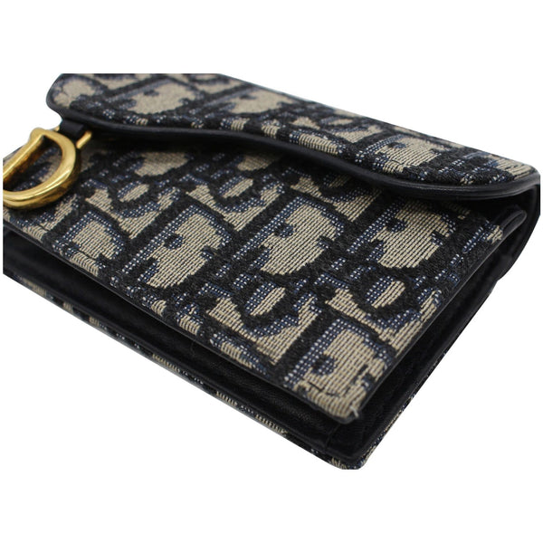 CHRISTIAN DIOR Saddle Flap Jacquard Canvas Card Holder Beige