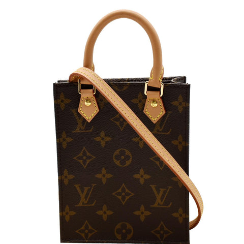 LOUIS VUITTON Petit Sac Plat Monogram Canvas Shoulder Bag Brown