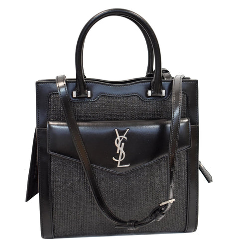 YVES SAINT LAURENT Uptown Small Canvas Leather Tote Bag Black
