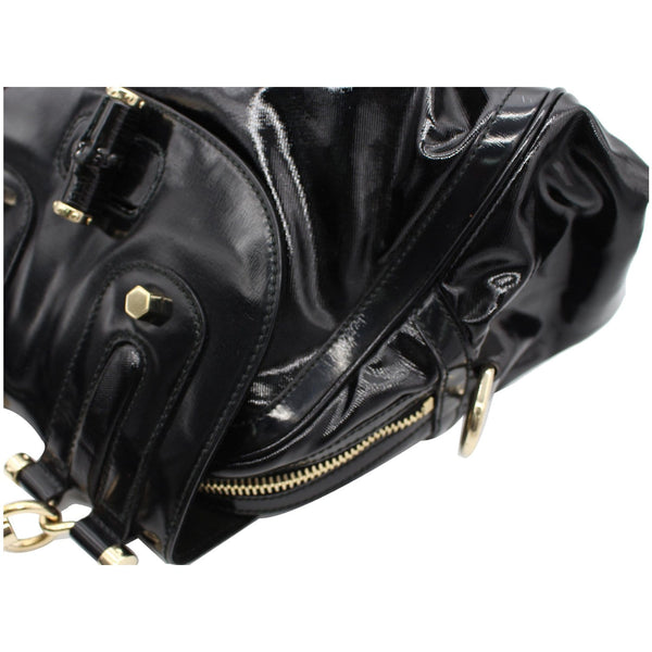 GUCCI Pop Bamboo Dialux Coated Canvas Top Handle Shoulder Bag Black 190256