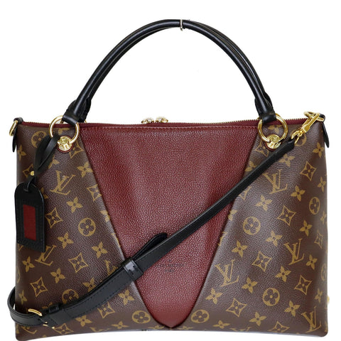 LOUIS VUITTON V MM Monogram Canvas Tote Shoulder Bag Bordeaux