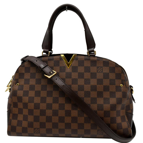LOUIS VUITTON Kensington Bowling Damier Ebene Satchel Bag Brown