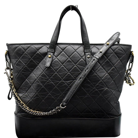 CHANEL Gabrielle Large Quilted Calfskin knot Shopping Tote Bag Black