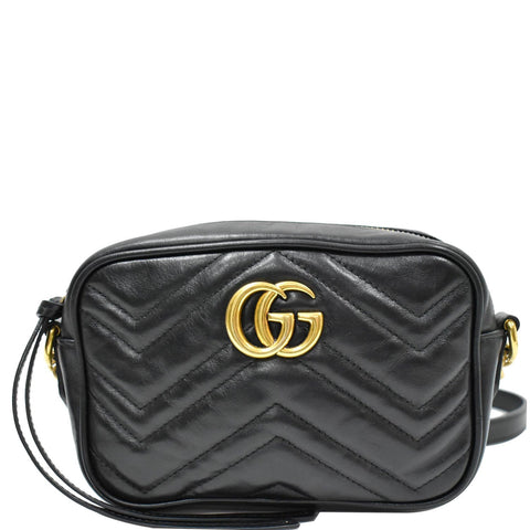 GUCCI GG Marmont Matelasse Mini Leather Crossbody Bag Black 448065