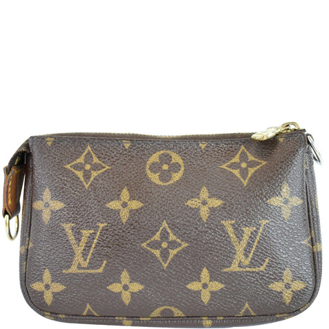 LOUIS VUITTON Mini Pochette Monogram Canvas Accessories Pouch Bag Brown
